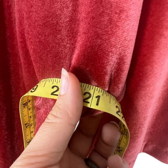 Vintage 60s Red Orange Velour Short Sleeve Full Length House Dress Medium - Picture 9 of 10